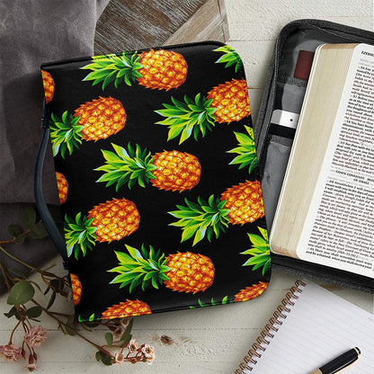 Black Pineapple Pattern Print Leather Bible Cover