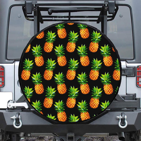 Black Pineapple Pattern Print Leather Spare Tire Cover