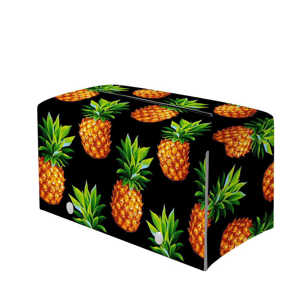 Black Pineapple Pattern Print Leather Tissue Box Cover