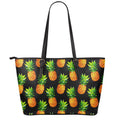Black Pineapple Pattern Print Leather Tote Bag With Zipper