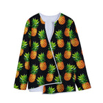 Black Pineapple Pattern Print Long Sleeve Short Coat