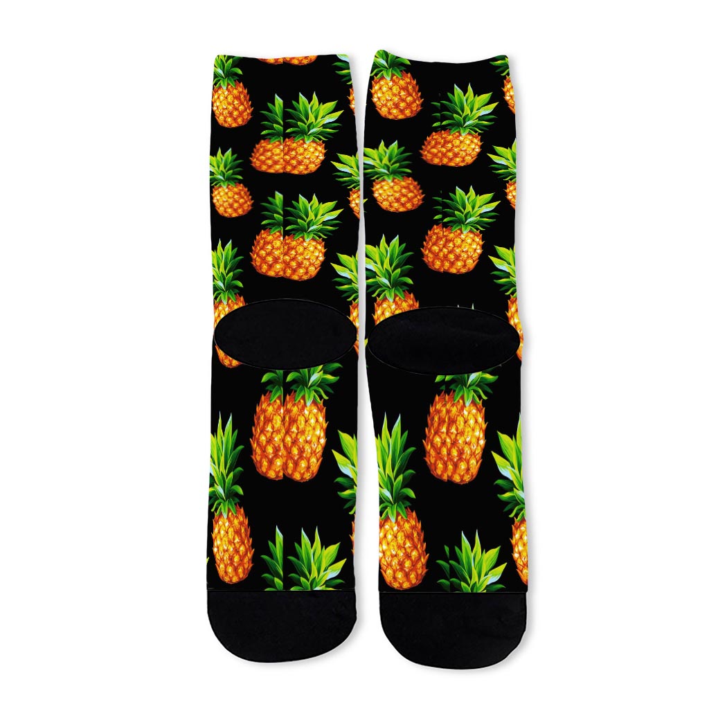 Black Pineapple Pattern Print Long Socks