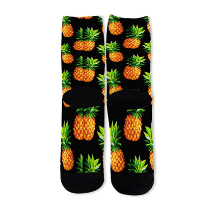 Black Pineapple Pattern Print Long Socks