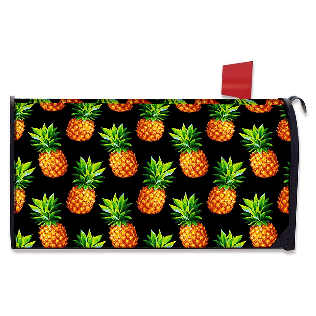 Black Pineapple Pattern Print Mailbox Cover