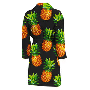 Black Pineapple Pattern Print Men's Bathrobe