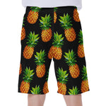 Black Pineapple Pattern Print Men's Beach Shorts