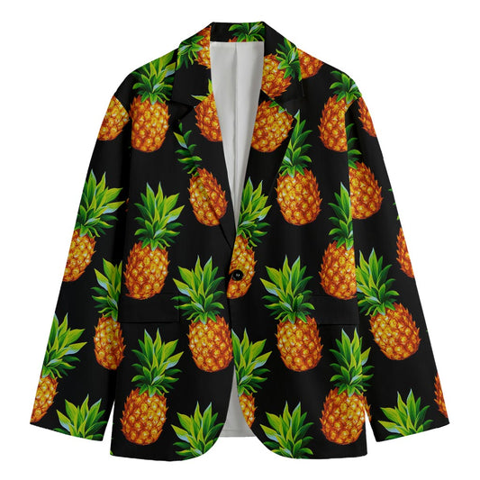 Black Pineapple Pattern Print Men's Blazer