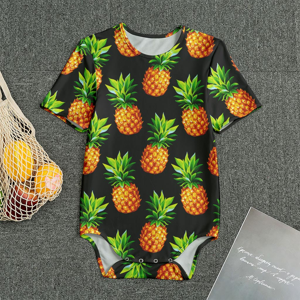Black Pineapple Pattern Print Men's Bodysuit