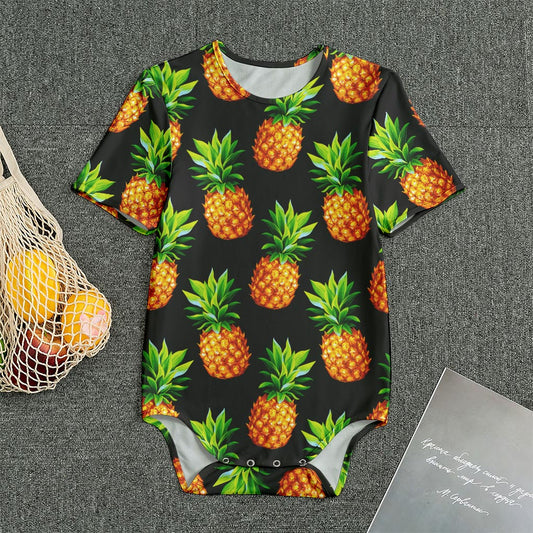 Black Pineapple Pattern Print Men's Bodysuit