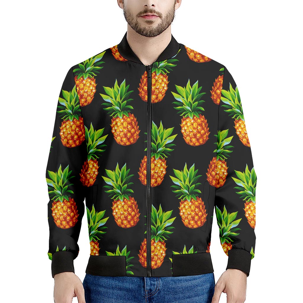 Black Pineapple Pattern Print Men's Bomber Jacket