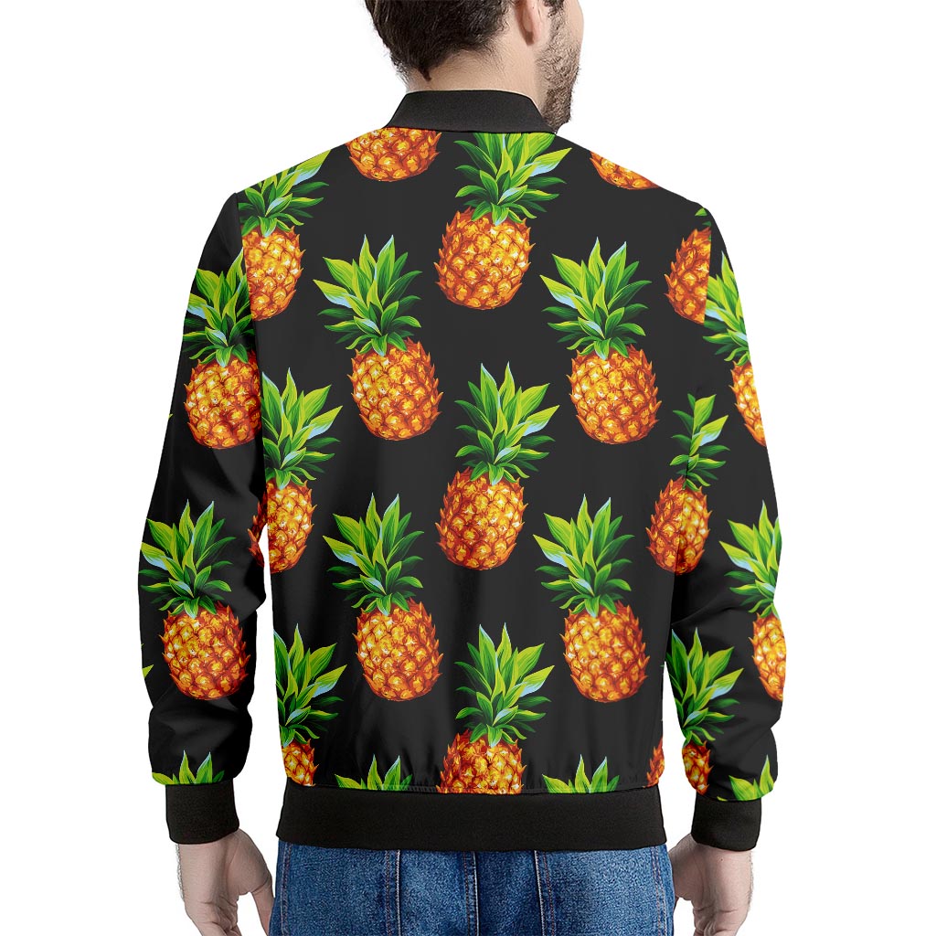 Black Pineapple Pattern Print Men's Bomber Jacket