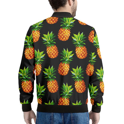 Black Pineapple Pattern Print Men's Bomber Jacket