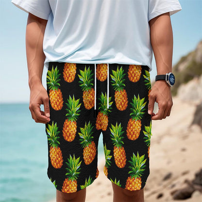 Black Pineapple Pattern Print Men's Cargo Shorts