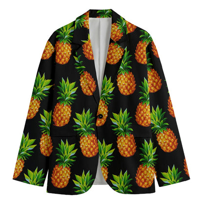 Black Pineapple Pattern Print Men's Cotton Blazer