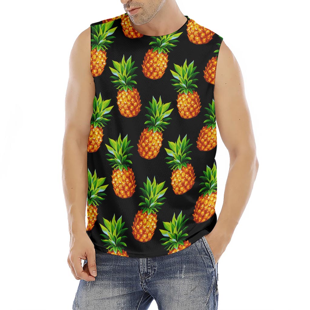 Black Pineapple Pattern Print Men's Fitness Tank Top