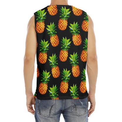 Black Pineapple Pattern Print Men's Fitness Tank Top