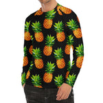 Black Pineapple Pattern Print Men's Long Sleeve Rash Guard