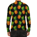 Black Pineapple Pattern Print Men's Long Sleeve Rash Guard