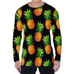 Black Pineapple Pattern Print Men's Long Sleeve T-Shirt