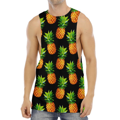 Black Pineapple Pattern Print Men's Muscle Tank Top