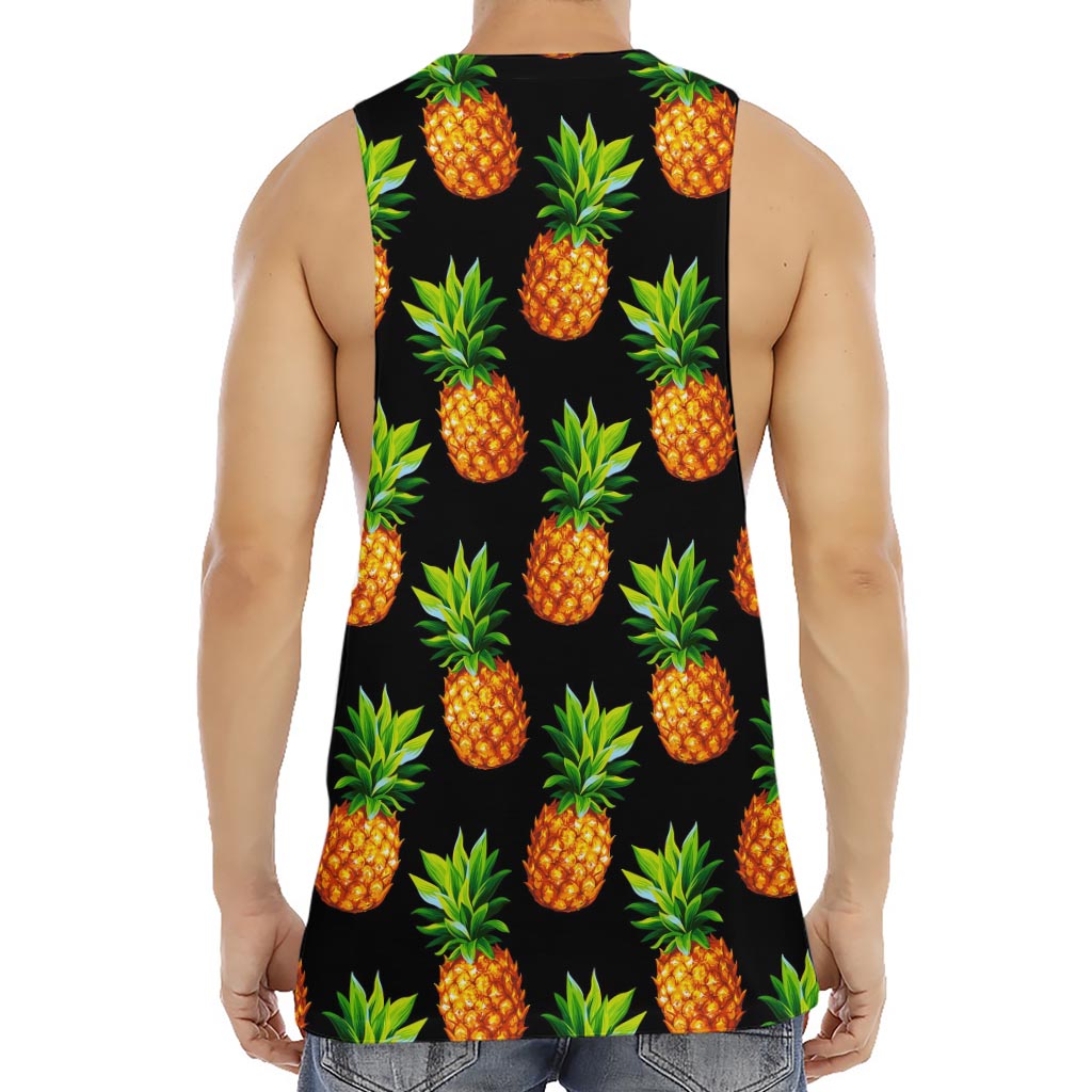 Black Pineapple Pattern Print Men's Muscle Tank Top