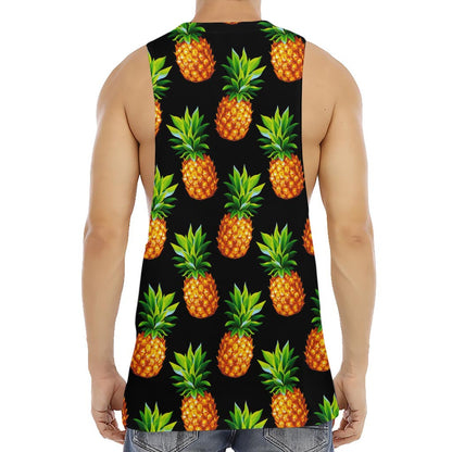 Black Pineapple Pattern Print Men's Muscle Tank Top