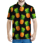 Black Pineapple Pattern Print Men's Polo Shirt