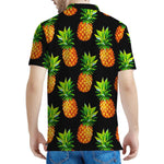 Black Pineapple Pattern Print Men's Polo Shirt