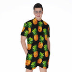 Black Pineapple Pattern Print Men's Rompers