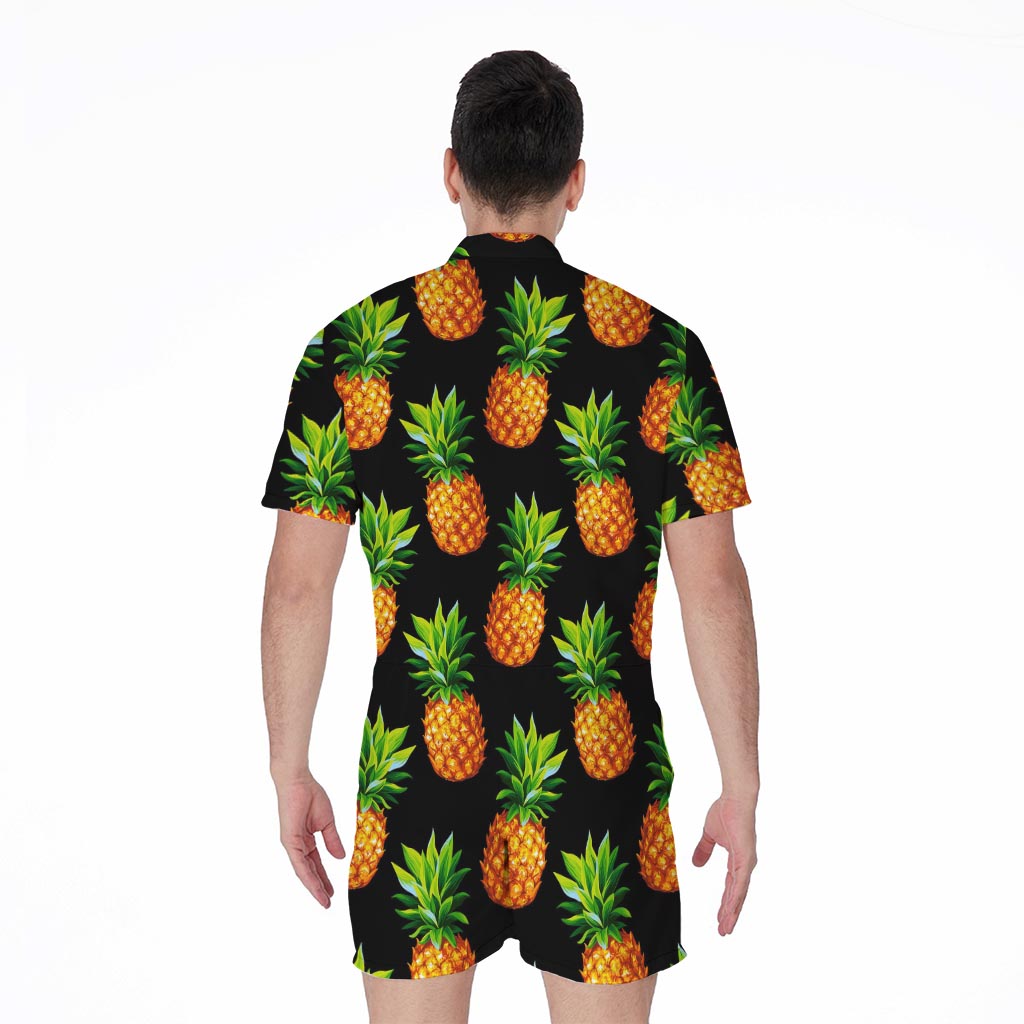 Black Pineapple Pattern Print Men's Rompers
