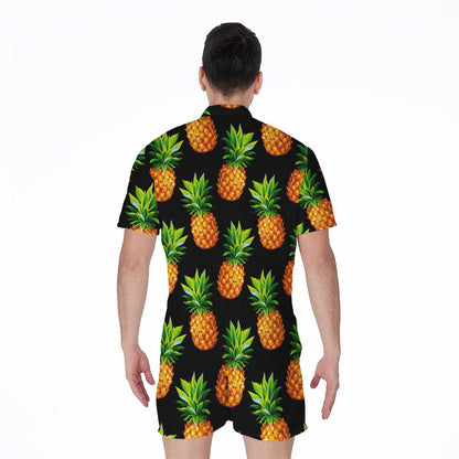 Black Pineapple Pattern Print Men's Rompers