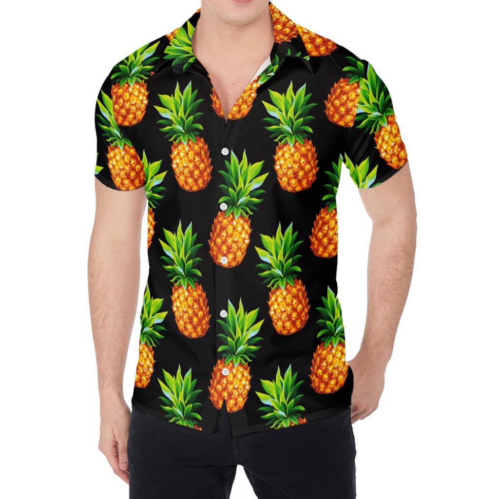 Black Pineapple Pattern Print Men's Shirt