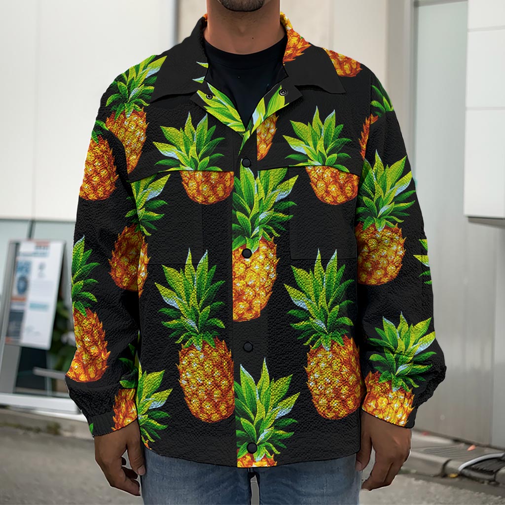 Black Pineapple Pattern Print Men's Shirt Jacket