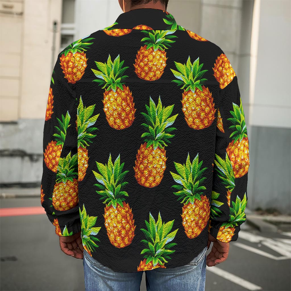 Black Pineapple Pattern Print Men's Shirt Jacket