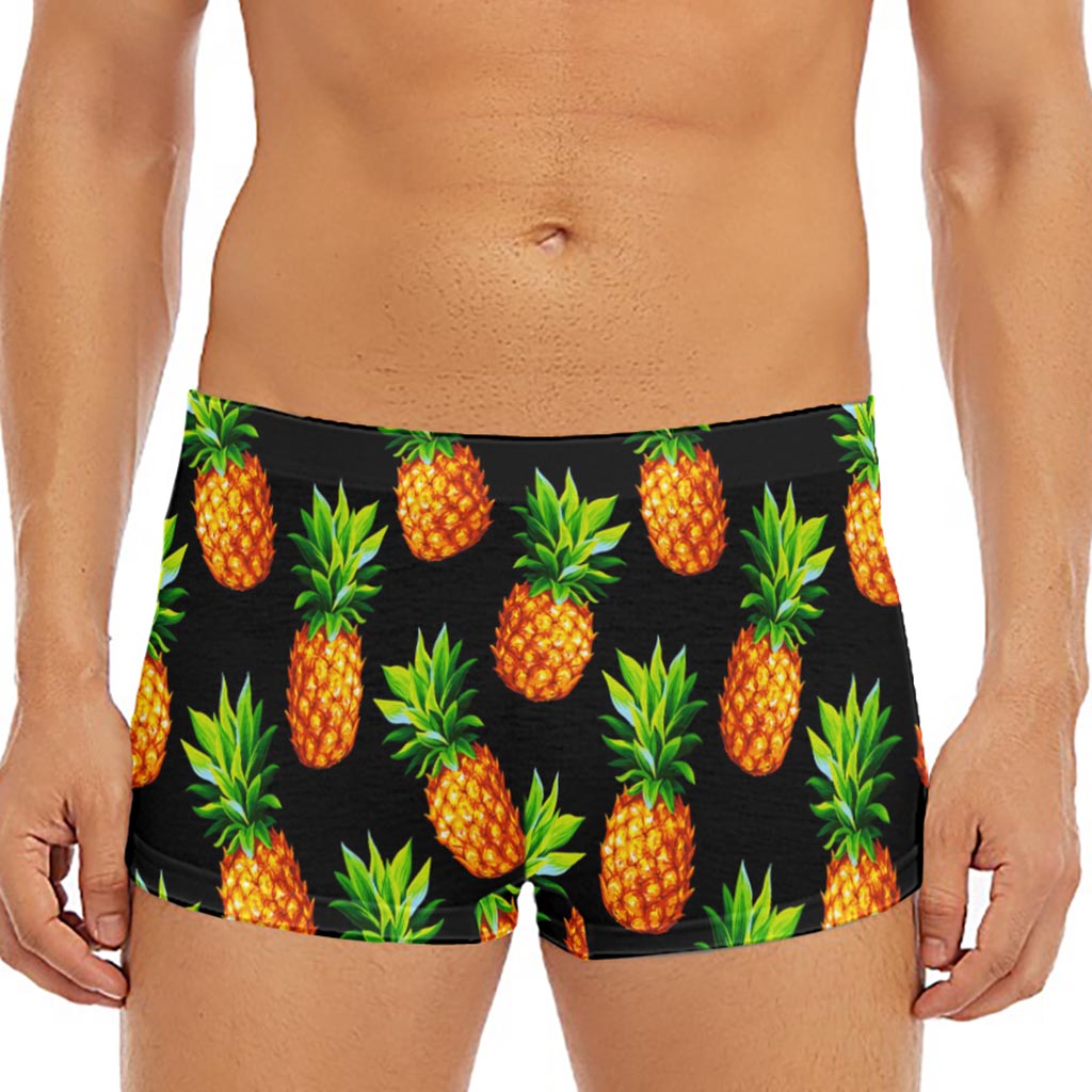 Black Pineapple Pattern Print Men's Short Boxer Briefs
