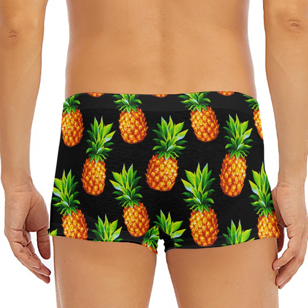 Black Pineapple Pattern Print Men's Short Boxer Briefs