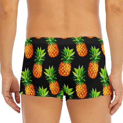 Black Pineapple Pattern Print Men's Short Boxer Briefs