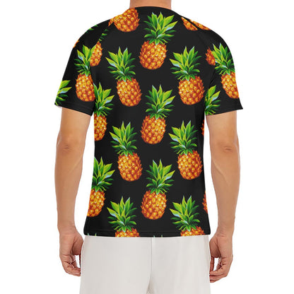 Black Pineapple Pattern Print Men's Short Sleeve Rash Guard