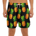 Black Pineapple Pattern Print Men's Split Running Shorts