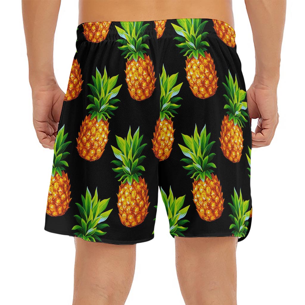 Black Pineapple Pattern Print Men's Split Running Shorts