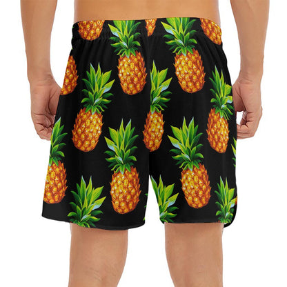 Black Pineapple Pattern Print Men's Split Running Shorts