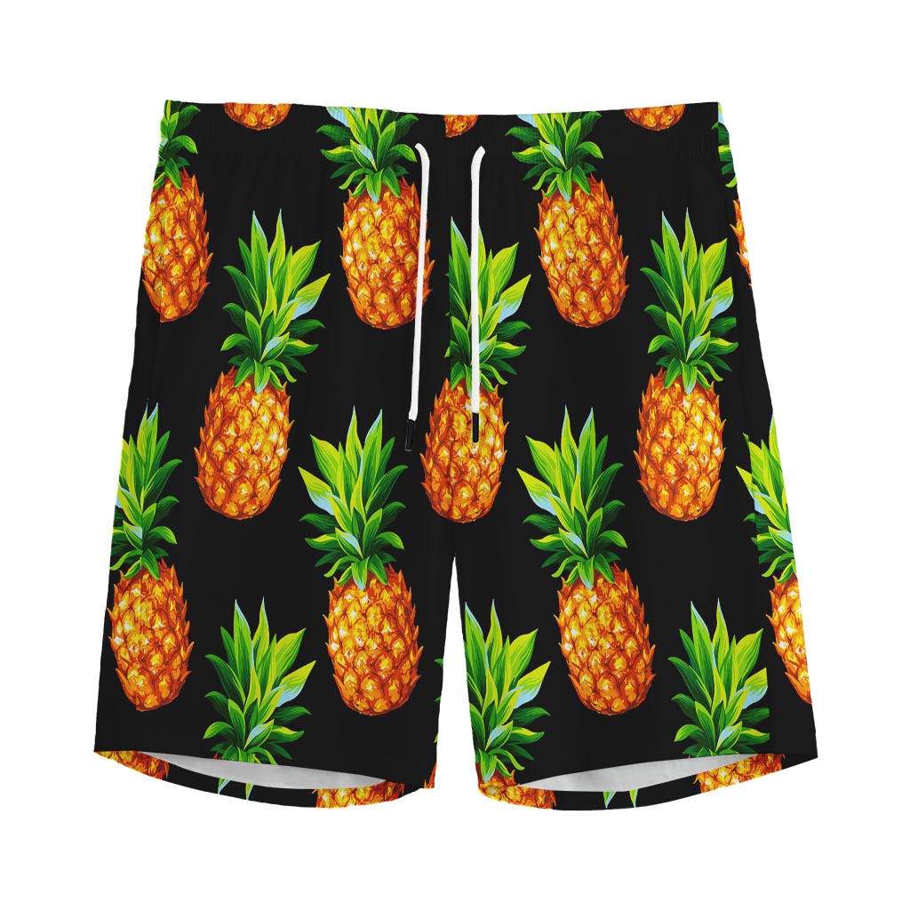 Black Pineapple Pattern Print Men's Sports Shorts