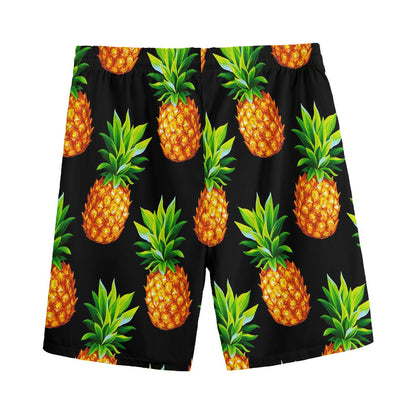 Black Pineapple Pattern Print Men's Sports Shorts