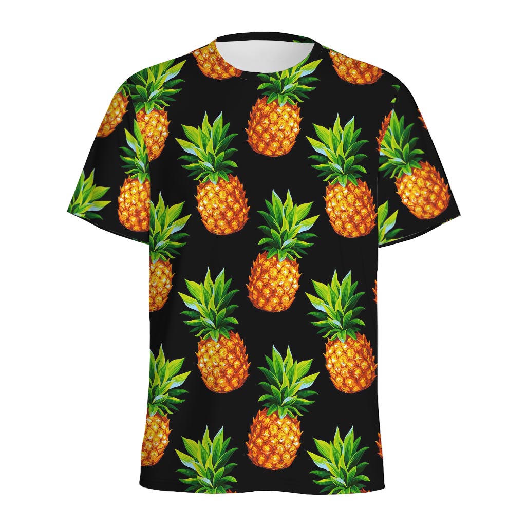 Black Pineapple Pattern Print Men's Sports T-Shirt