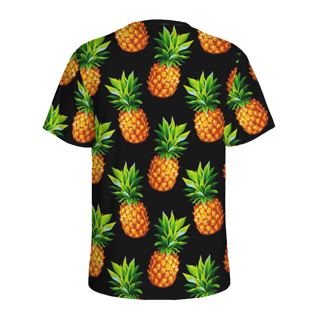 Black Pineapple Pattern Print Men's Sports T-Shirt