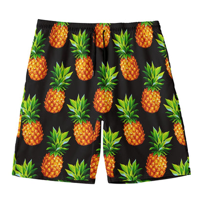 Black Pineapple Pattern Print Men's Swim Trunks