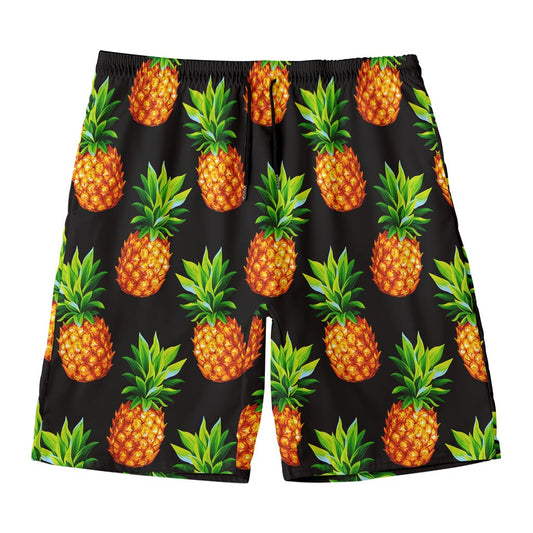 Black Pineapple Pattern Print Men's Swim Trunks