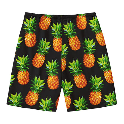 Black Pineapple Pattern Print Men's Swim Trunks