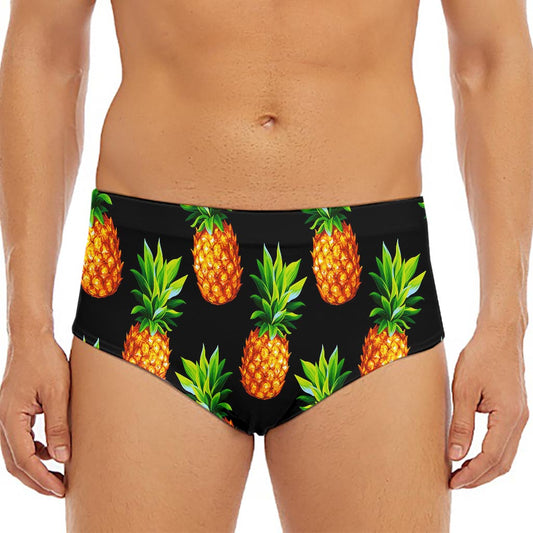 Black Pineapple Pattern Print Men's Triangle Swim Briefs
