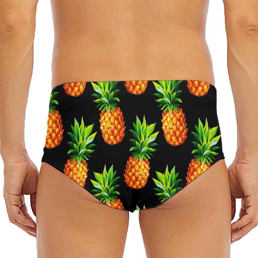 Black Pineapple Pattern Print Men's Triangle Swim Briefs